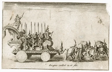 Kampf an der Barriere: Einzug seiner Hoheit Herzog Karl IV., der die Sonne darstellt (Gravur)