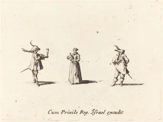 Dame mit Weinflasche und zwei Herren, wahrscheinlich 1634