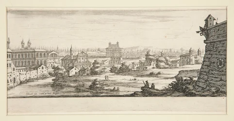 Landschaft mit großen, imposanten Gebäuden