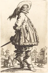 Edelmann mit Pelzbesetztem Mantel, der seine Hände hinter dem Rücken hält, ca. 1620-1623