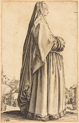 Adlige Frau mit Schleier und pelzbesetztem Kleid