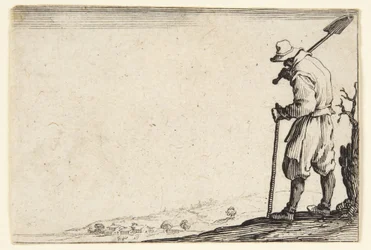 Bauer mit einem Spaten auf der Schulter