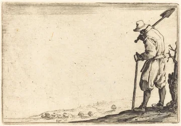 Bauer mit Schaufel auf der Schulter