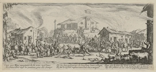 Plünderung und Niederbrennung eines Dorfes, Blatt 7 der Folge „Grauen des Krieges“