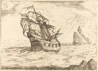 Schiff, das in der Nähe von Felsen navigiert