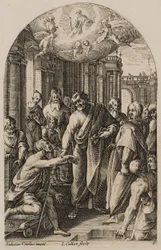 Der heilige Petrus und der heilige Johannes heilen den Lahmen an der Pforte des Tempels, aus der Folge „Bilder von Rom“