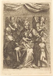 Die Heilige Familie mit zwei Engeln