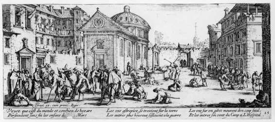 Das Krankenhaus, Tafel 15 aus Die Elenden und Unglücke des Krieges, graviert von Israel Henriet (ca. 1590-1661) 1633