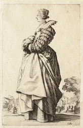 Die Dame im Profil mit den Händen in ihrem Muff