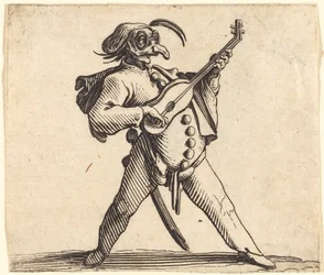 Der maskierte Komiker, der Gitarre spielt