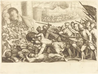 Die Truppen erzwingen das Tor einer Stadt