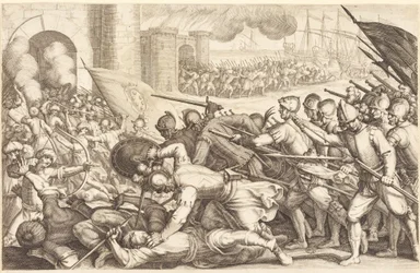 Die Truppen erzwingen den Zugang durch das Tor einer Stadt