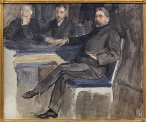 Studie für das Porträt von Stéphane Mallarmé (1842-1898) und seinen Freunden von La Revue Indépendante. Gemälde von Jacques Emile Blanche (1861-1942), Öl auf Leinwand.