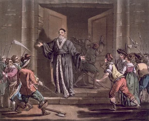 Mathieu Mole (1584-1656) von den Menschen angesprochen, graviert von Jean Baptiste Morret, 1792