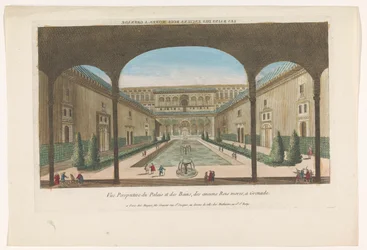 Ansicht eines Innenhofs mit Brunnen der Alhambra in Granada