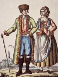 Paar aus Prag, Gravur von Jacques Grasset de Saint-Sauveur