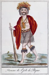 Einheimischer von der Osterinsel, Farbgravur von Laroque