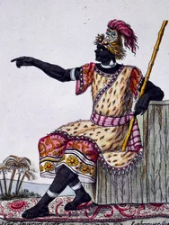 König von Loango, Farbgravur nach einer Zeichnung von Labrousse, aus der Encyclopedia of voyages, von Jacques Grasset de Saint-Sauveur