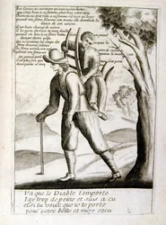 17. Jahrhundert gravierte Illustration aus einer Sammlung von Sprichwörtern. Paris 1657-1663. Von Jacques Lagniet (1620-1675). Französischer Graveur. Von ihm viele sozialkritische Gravuren und Spottbilder wie seine manchmal grotesken und fantastischen Illu