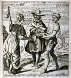 17. Jahrhundert gravierte Illustration aus einer Sammlung von Sprichwörtern. Paris 1657-1663. Von Jacques Lagniet