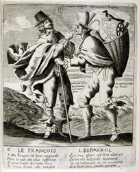 17. Jahrhundert gravierte Illustration aus einer Sammlung von Sprichwörtern. Paris 1657-1663. Von Jacques Lagniet (1620-1675). Französischer Graveur.
