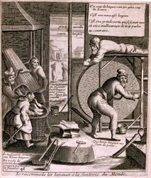 17. Jahrhundert gravierte Illustration aus einer Sammlung von Sprichwörtern. Paris 1657-1663. Von Jacques Lagniet (1620-1675). Französischer Graveur. Von ihm viele sozialkritische Gravuren und Spottbilder wie seine manchmal grotesken und fantastischen Illu