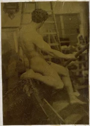 Studie eines männlichen Aktmodells, von hinten gesehen, im Atelier von Jacques de Lalaing
