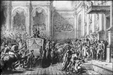 Zurück von der Weihe, Napoleon kommt im Hotel de Ville, Paris, 1805 an
