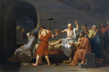 Selbstmord des Sokrates, eines antiken griechischen Philosophen (5. Jahrhundert v. Chr.), der nach seiner Anklage wegen Gottlosigkeit und Verderbnis der Jugend Schierling trinken musste