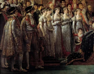 Die Krönung Napoleons. Detail mit den Brüdern und Schwestern des Kaisers während der Weihe von Kaiser Napoleon I. Bonaparte und der Krönung von Kaiserin Joséphine in Notre-Dame de Paris am 2. Dezember