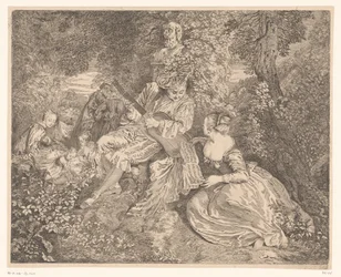 Elegante Gesellschaft musizierend im Garten