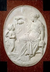 Denkmal für das Herz von Ludwig XIII.: Die vier Kardinaltugenden. Mäßigung. Dekorelement vom Grabdenkmal von Ludwig XIII. in der Kirche Saint Paul Saint Louis (Saint Paul) Rue Saint Antoine in Paris. Marmorrelief von Jacques Sarazin (1592-1660)