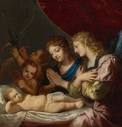 Engel, die den schlafenden Christus anbeten