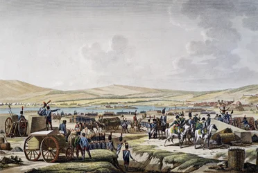 Napoleon besucht die Belagerungswerke in Danzig unter der Leitung von Marschall Lefebvre (9. Mai 1807), Gravur von Francois Jacques Dequevauviller, Zeichnung von Jacques Francois Joseph Swebach-Desfontaines