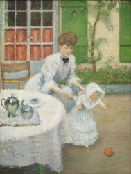 Mutter mit ballspielendem Mädchen 1906
