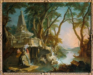 Komponierte Landschaft: der Fluss, auch bekannt als Pyramidenbrunnen mit einer zerbrochenen Neptunstatue