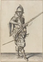 Elegant gekleideter Soldat, der sich darauf vorbereitet, sein Kaliber abzufeuern