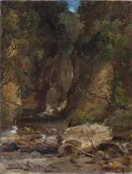 Felsen und Bäume mit Bach