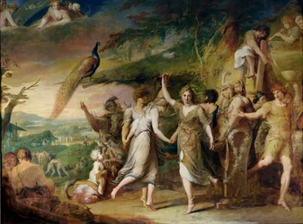 Eine griechische Erntefeier, oder Danksagung an die ländlichen Gottheiten, Ceres, Bacchus, Sylvanus und Pan, zweiter in der Serie Der Fortschritt der menschlichen Kultur und des Wissens, ca. 1777-84