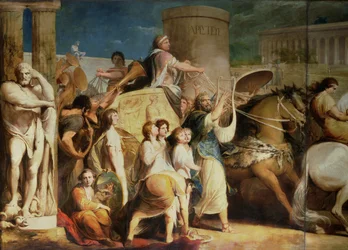 Krönung der Sieger in Olympia, drittes in der Serie "Der Fortschritt der menschlichen Kultur und des Wissens", (Detail) des Wagenlenkers, Hiero von Syrakus und Sieger, ca. 1777-84