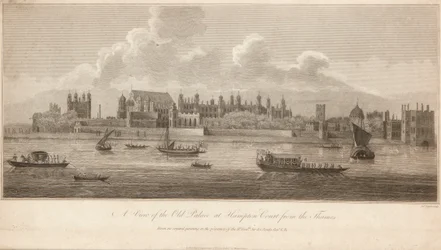 Ein Blick auf den alten Palast von Hampton Court von der Themse aus