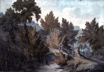 Landschaft mit Brücke und Bach