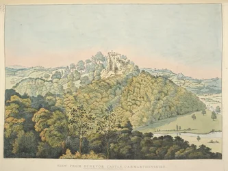 Ansicht von Dynevor Castle, mit Blick auf den Fluss Towy und Golden Grove