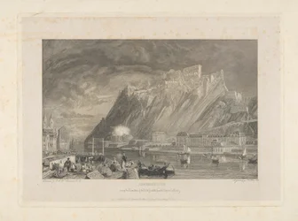 Ehenbreitstein, während des Abrisses der Festung im Jahr 1817 vom Kai in Koblenz