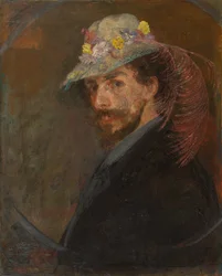 Selbstporträt mit Hut und Blumen