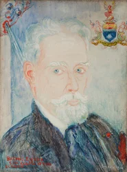 Selbstporträt von Baron James Ensor, sein Teufel und Wappen