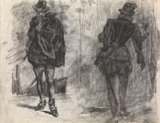 Zwei spanische Soldaten, einer von vorne, der andere von hinten gesehen