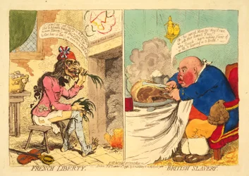 Französische Freiheit - Britische Sklaverei, veröffentlicht 1892 (handkolorierte Gravur)
