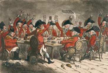 Loyale Seelen, oder Ein Blick in den Speisesaal von St. James, veröffentlicht von Hannah Humphrey 1797 (handkolorierte Radierung)