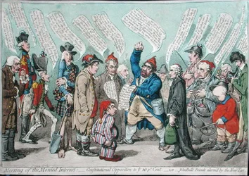 Treffen des Geldinteresses: Verfassungsopposition gegen 10 Prozent, oder John Bulls Freunde alarmiert durch die neue Steuer, veröffentlicht von Hannah Humphrey im Jahr 1798